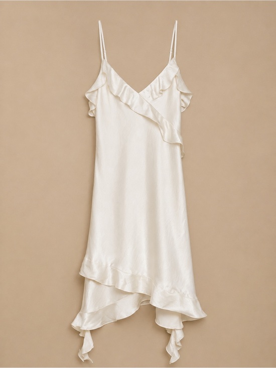 Dresses & Skirts - Wilfred by Aritzia Satin Ruffle Slip Dress – Ivory – Size Small
